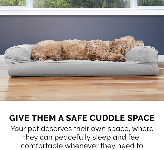 Furhaven Orthopedic Dog Bed for Large Dogs w/ Removable Bolsters & Washable Cover, For Dogs Up to 95 lbs - Quilted Sofa - Silver Gray, Jumbo/XL-Mewly Pet