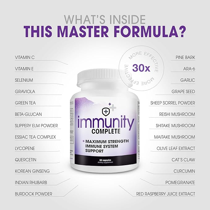 Immunity Complete - 20-in-1 Immune System Booster Formula with Cat's Claw, Quercetin, Vitamin C, and Olive Leaf Extract 60ct-Mewly Pet