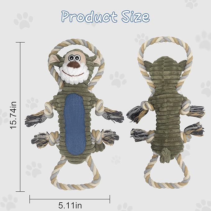 Funny Plush Dog Chew Toys, Squeaky Dog Toys, Interactive Tug of War Puppy Toys, Stuffed Dog Toys for Small, Medium and Large Dogs - Monkey-Mewly Pet