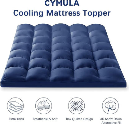 CYMULA Full Bed Mattress Topper, Navy Cooling Mattress Pad Cover, Thick Full Size Pillow Topper Soft with Deep Pockets, Washable Plush Down Alternative Fill Mattress Protector