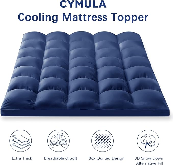 CYMULA King Mattress Topper, Extra Thick Pillow Top Mattress Topper, Cooling Mattress Pad Cover Bed Topper with 8-21 Inch Pockets, Plush Down Alternative Fill Mattress Protector