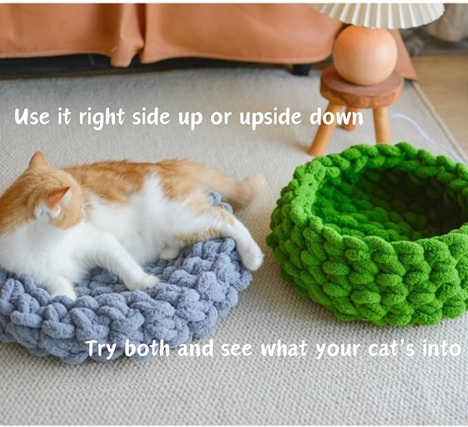 Cat Nest Bed – Premium Handwoven Washable Extra Soft Round Cave House for Indoor Kitten & Kitty, Small & Large (DGreen,Medium)-Mewly Pet