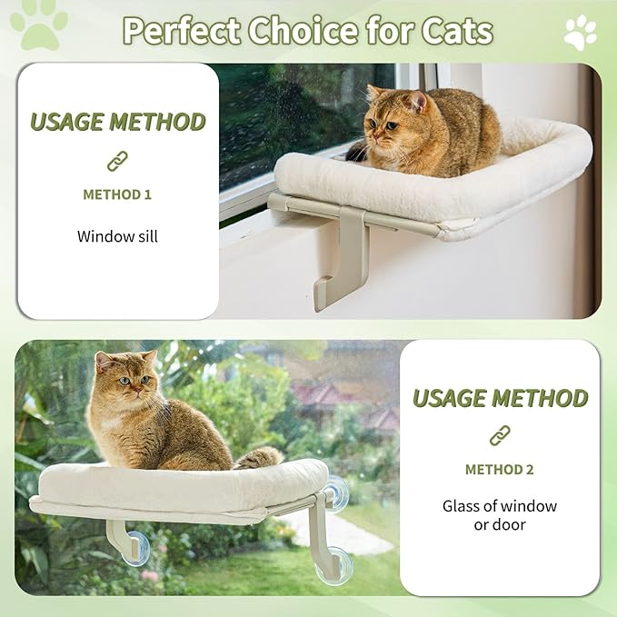 Cat Window Perch, Adjustable Cat Hammock for Large Cats, Mounts on Window Sills, Bedside, or Glass, Easy Installation and Removal, Washable Cushion Cover (20.5" W×15.7" L)-Mewly Pet