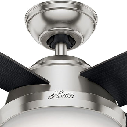 Hunter 44 inch Indoor Ceiling Fan with LED Light and Remote Control - Modern Ceiling Fan, Standard Mount, 4 Blades, For Bedroom, Living Room, or Kitchen, Quiet - Dempsey 59245, Brushed Nickel