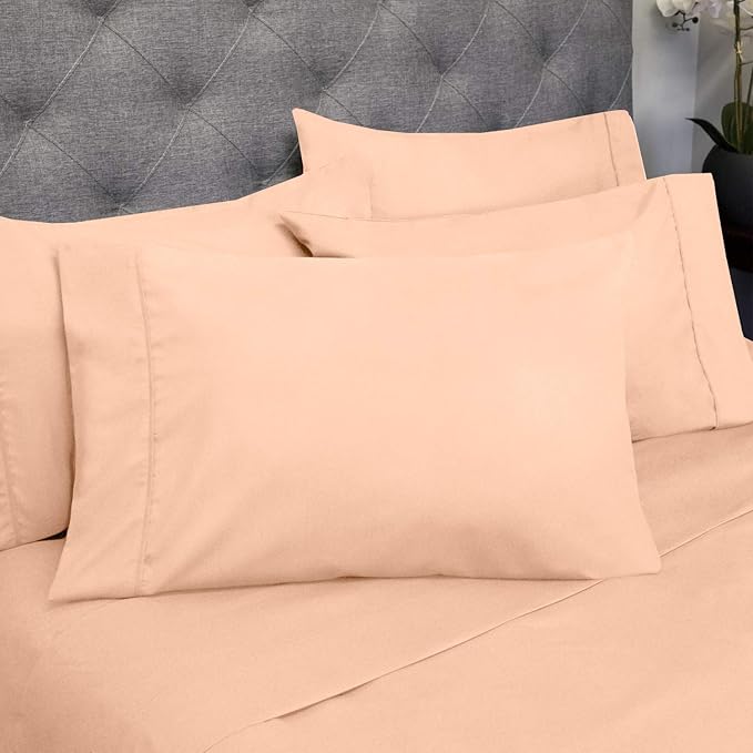 Split King Size Bed Sheets - 6 Piece 1500 Supreme Collection Fine Brushed Microfiber Deep Pocket Split King Sheet Set Bedding - 2 Extra Pillow Cases, Great Value, Split King, Peach