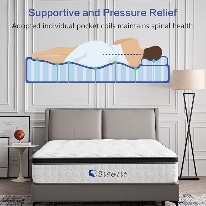 10 Inch Queen Size Hybrid Mattress - Medium Firm, Memory Foam & Pocket Springs, Motion Isolation, Edge Support, Pressure Relief, Ships Compressed