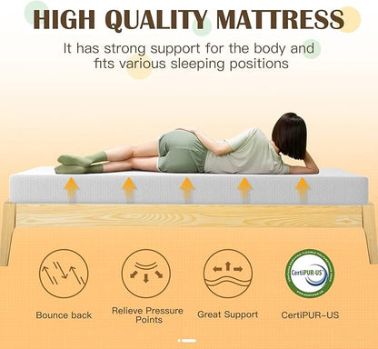 PayLessHere 8 inch Memory Foam Mattress Cooling Gel Green Tea Infused Mattress,CertiPUR-US Certified,Breathable Bed Mattress for Cooler Sleep Supportive & Pressure Relief,White Twin