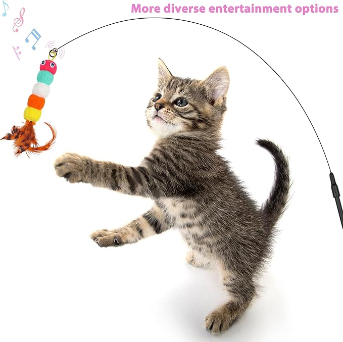 Cat Feather Wand Replacement - 12 PCS Toy Refills and Attachments for Cat Toys-Mewly Pet