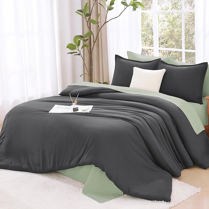 Litanika Dark Grey Oversized King Comforters Super King Plus Size, 3 Pieces Lightweight Solid Bedding Comforter Set, All Season Fluffy Bed Set (128x120In Comforter & 2 Pillowcases)