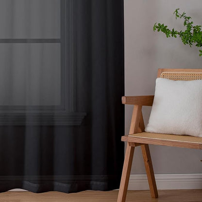 Aiyufeng 2 Panels Extra Long Sheer Window Curtains 120 Inches Length, Elegant Window Voile Panels/Drapes/Scarf/Treatment/Backdrop for Living Room Wedding Party Home Decor (40W x 120L inches, Black)