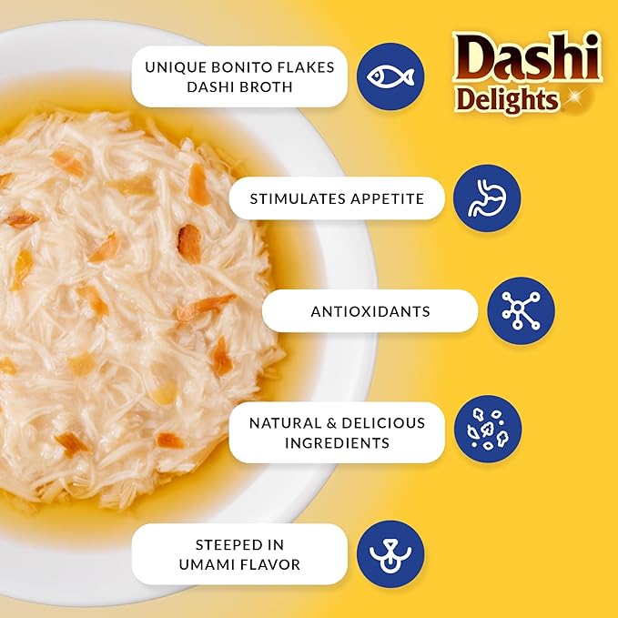 INABA Dashi Delights for Cats, 2.5 Ounce Cup, 6 Cups Total, Chicken with Tuna Recipe