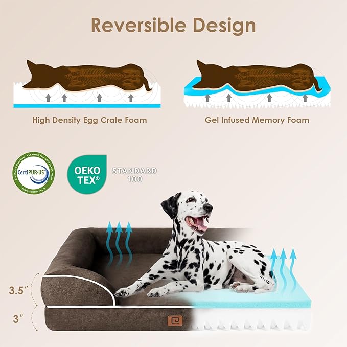 EHEYCIGA Orthopedic Dog Bed for Medium Dogs, Waterproof Memory Foam Medium Dog Beds with Sides, Non-Slip Bottom and Egg-Crate Foam Pet Couch Bed with Washable Removable Cover, Brown-Mewly Pet