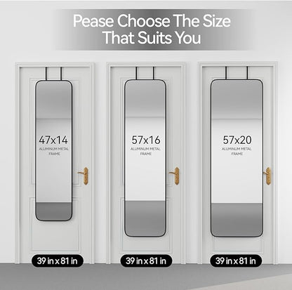 47x14 Mirror Rectangle Full Body Length Door Hanging Wall Mounted Metal Frame Dressing Make-up Mirrors for Entryway Bedroom Bathroom Living Room 47 14 inch Black