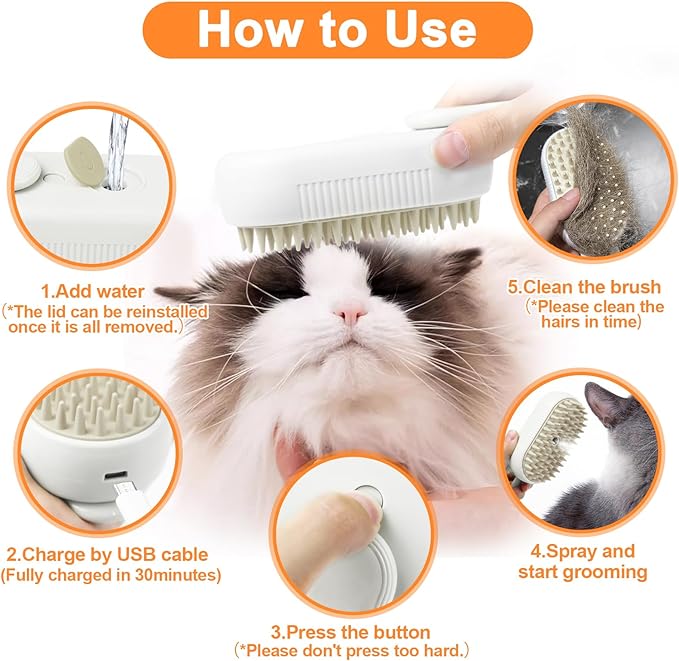 Nepfaivy Cat Steam Brush for Shedding - Steam Cat Brush for Indoor Cats, Rechargeable Steaming Pet Mist Water Steamer for Indoor Kitten, Pet Spray Hair Removal Comb for Massage, Spritz Defur Comb-Mewly Pet