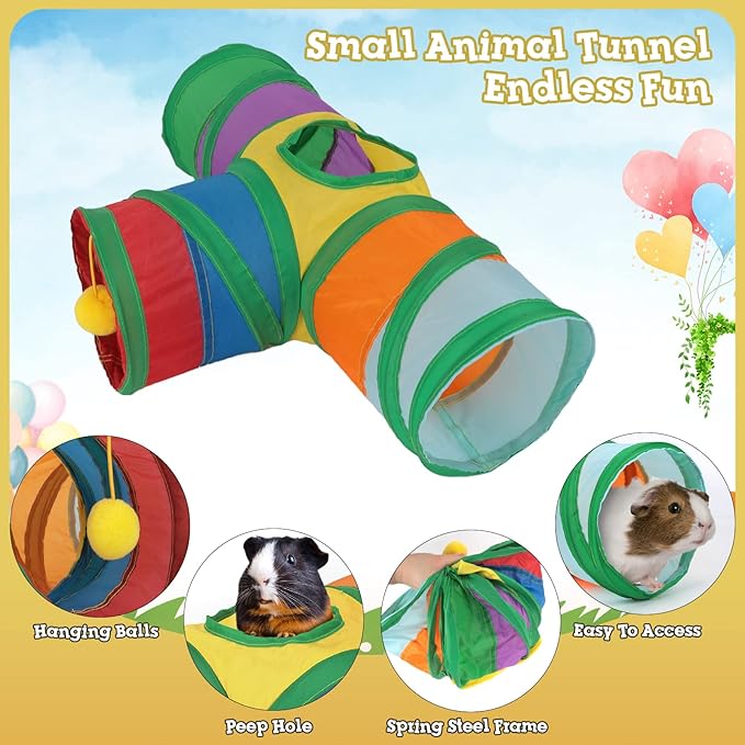Rypet Guinea Pig Tunnel 3 Way Collapsible Small Pet Tunnels and Tubes with Interactive Ball for Baby Rabbit Ferret Hamster Chinchilla Hedgehog Hiding and Resting-Mewly Pet