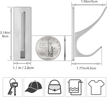 pickpiff Stick on Hooks for Hanging, Extra Sticky 6KG (Max), Coat Hook on Door for Towel Coat Hat Key, Self Adhesive Hangers Wall Mounted, Silver, 6 Pack