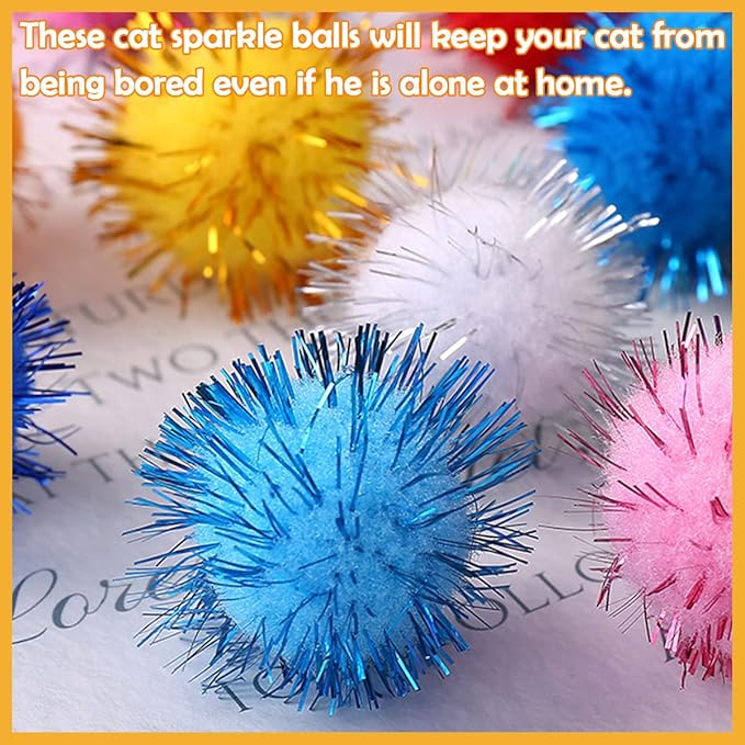 PET SHOW 20pcs Cat Sparkle Ball for Indoor Cats 1.77 Inch Assorted Color Glitter Kittens Toy Balls Cat Chase Pom Pom Balls for Cats-Mewly Pet