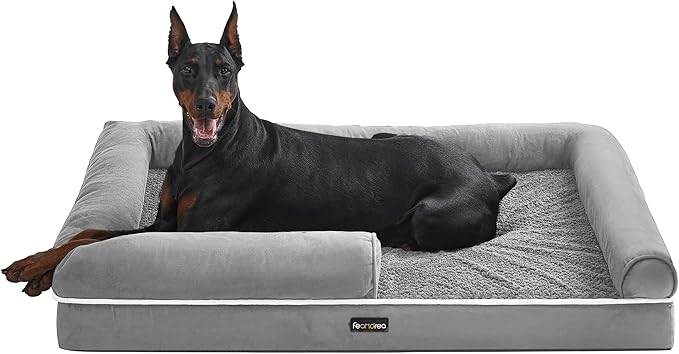 Feandrea Orthopedic Dog Bed, Large Dog Bed Waterproof, Removable Washable Cover Sofa with Non-Slip Bottom, Raised Edges, 48 x 33 x 8 Inches, Light Gray UPGW078G02V1-Mewly Pet