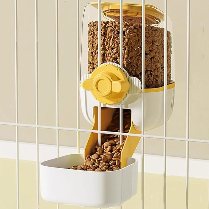 Pet Hanging Automatic Feeders Drinking Bowls，Gravity Rabbit Feeder and Water Set，Cage Cat Food Bowl Feeding Station for Puppy Kitten Chinchilla Hedgehog Guinea Pig Ferret (Yellow-Food)-Mewly Pet
