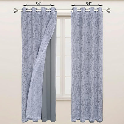 BONZER Mix and Match Curtains - 2 Pieces Branch Print Sheer Curtains and 2 Pieces Blackout Curtains for Bedroom Living Room Grommet Window Drapes, 54x108 Inch/Panel, Light Grey, Set of 4 Panels