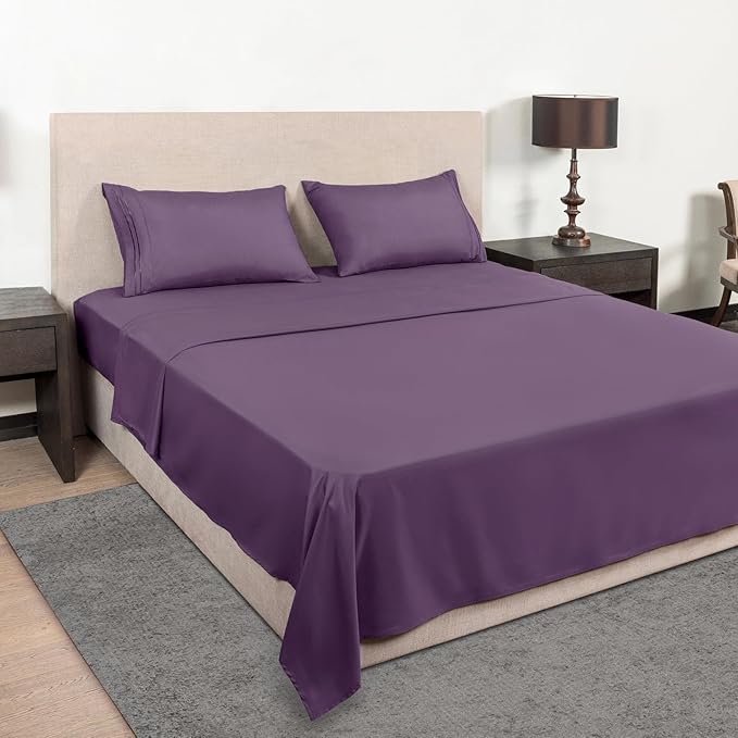 Mejoroom California King Size Sheet Set - Soft Microfiber Bed Sheets,Deep Pocket Fitted Sheet, Breathable, Wrinkle & Fade Resistant - 4 Piece (California King,Purple)