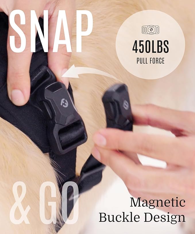 2025 New Edition, Fei & Eve MagEase Dog Harness - 3-Second Magnetic Buckles | 3-Point No-Pull Control | Heavy-Duty 900D Nylon | Dual Safety Handles | Breathable Mesh | Adjustable Fit | Large, Pink-Mewly Pet