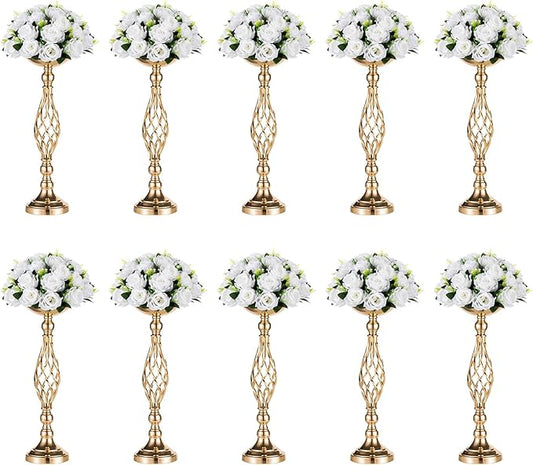 Versatile Metal Flower Arrangement, Candle Holder Stand Set for Wedding Party Dinner Centerpiece Event Restaurant Hotel Decoration (Gold, 10 x M)