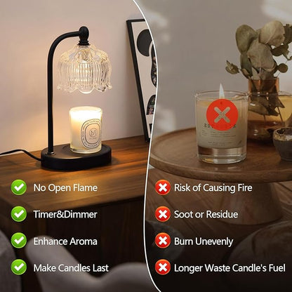 Black Candle Warmer Lamp with Timer and Dimmer,Flameless Wax Melt Warmer for Jar Candles with 2 Bulbs,House Warming Gifts,Mother's Day/Birthday/Christmas Gifts for Mom/Wife,Home Decor