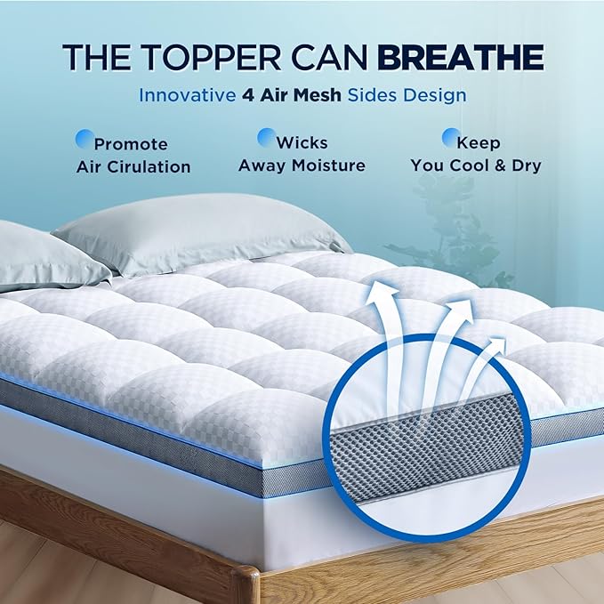 Premium Memory Foam Mattress Topper Queen for Ultra Comfort, 2 Inch Plush Pillow Top Queen Mattress Topper with Breathable Air Mesh Sides, Soft Mattress Pad Cover with Deep Pocket Fits 6-21" Mattress