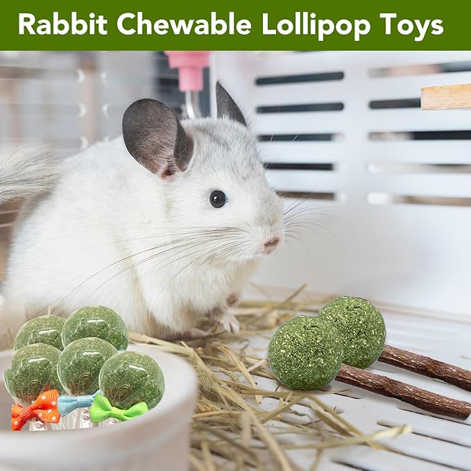 18-Pack Natural Alfalfa & Apple Wood Chew Lollipops for Small Pets - Healthy Dental Toys for Hamsters, Rabbits, Guinea Pigs, Chinchillas-Mewly Pet