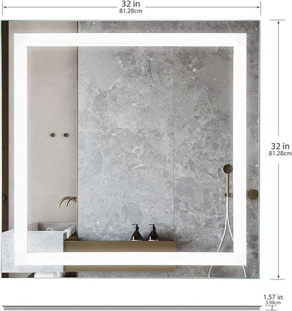 LED Vanity Bathroom Mirror 32 x 32 in. Wall Mounted, Dimmable, Lighted, Anti-Fog Mirror – Modern, Frameless Design