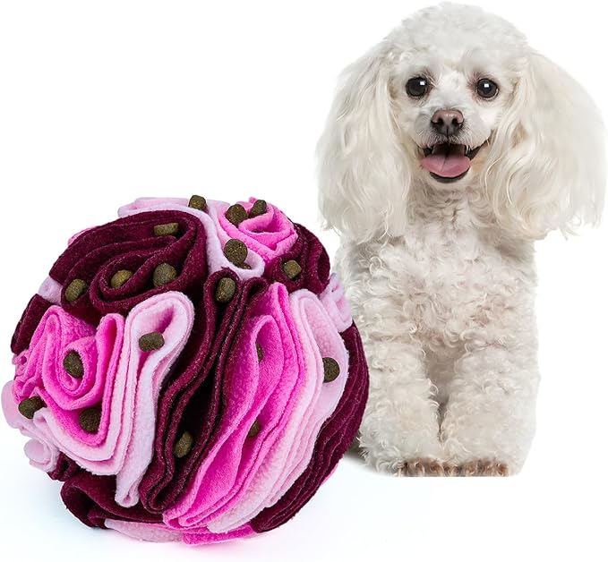 Pet Snuffle Ball, Puzzle Sniffing Interactive Dog Ball for Blind Dogs Training Stress Relief Dog Enrichment Toys Treat Machine Washable (15cm, Fantasy Pink)-Mewly Pet
