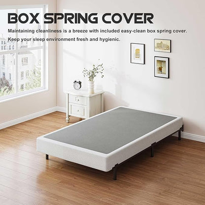 ZIYOO Twin Box Spring and Cover 9 Inch High Profile Metal Boxspring, Easy Assembly,Mattress Foundation/Heavy Duty Metal Steel Structure/Quiet Noise-Free