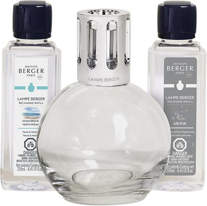 MAISON BERGER Lampe Berger Giftset - Starter Round - Home Fragrance Diffuser - Includes 2 Fragrances So Neutral and Ocean Breeze - 250 milliliters - 8.45 Fluid Ounces