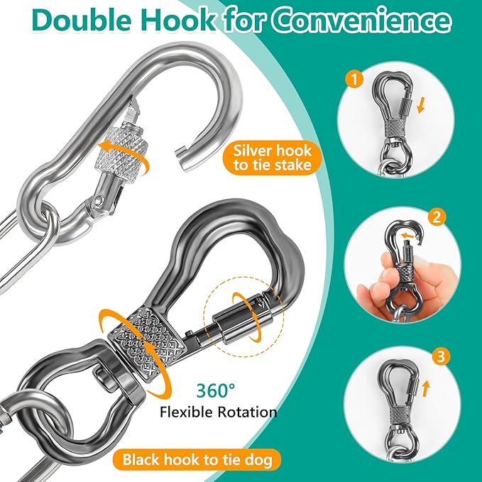 Tresbro Heavy Duty Dog Chains for Outside, 10FT Stainless Steel Tie Out Cable with Swivel Hook for Large Dogs, Metal Chew Proof Pet Runner Chain Leash Lead for Outdoor Camping Hiking Yard, 5MM-Mewly Pet