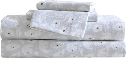 Eddie Bauer - Flannel Sheets Queen Size, Anti-Pilling & Wrinkle Resistant Cotton, Touchably Soft for All-Season Comfort - Bed Sheets with Matching Pillowcases & Fitted Sheet (Explorer Bears Grey)