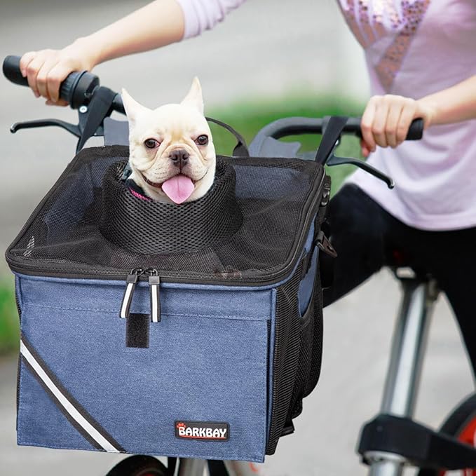 Pet Carrier Bicycle Basket Bag Pet Carrier/Booster Backpack for Dogs and Cats with Big Side Pockets,Comfy & Padded Shoulder Strap,Travel with Your Pet Safety（Classic Blue）-Mewly Pet