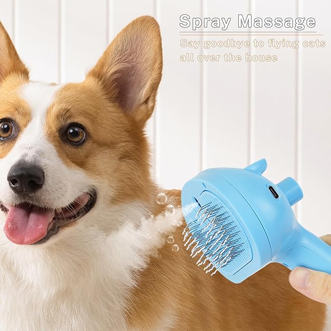 5-in-1 Pet Steam Brush for Cats & Dogs – Grooming, Shedding, Massage & One-Touch Clean for Short & Long Hair Pets – Electric Cat Brush with Comb & Steam (Blue)-Mewly Pet