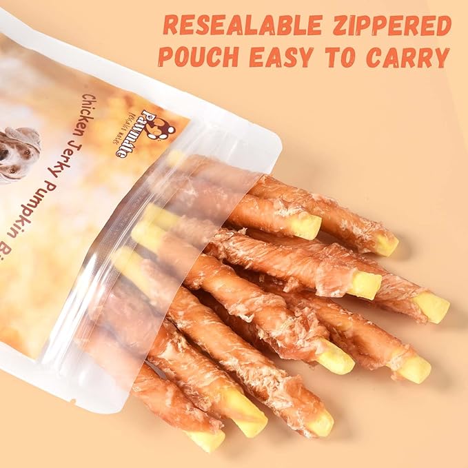 Dog Treats Pumpkin Biscuits Chicken Wrapped, Healthy Chewy Snacks High Fiber Low Fat, Training Treats for Small Medium Large Dogs, 10.6oz-Mewly Pet