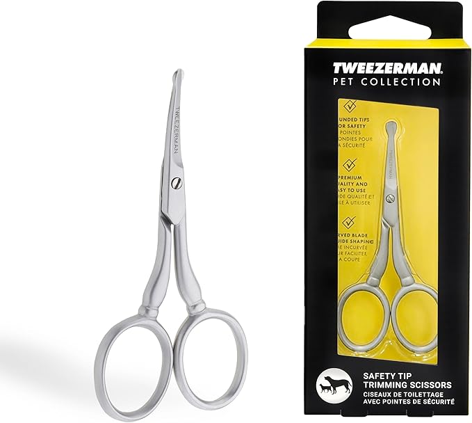 Tweezerman Pet Grooming Scissors, Stainless Steel Rounded Tip Trimming Shears for Dogs and Cats-Mewly Pet