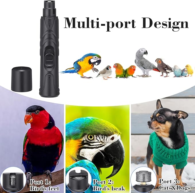 Lasnten 2 Pcs Bird Nail Grinder with Bird Nail Clipper Bird Nail Trimmer Bird Nail File with LED Lamp Grooming Tool for Bird Parrot Budgerigars Parakeets Myna Conure Finches Lovebirds (Black)-Mewly Pet