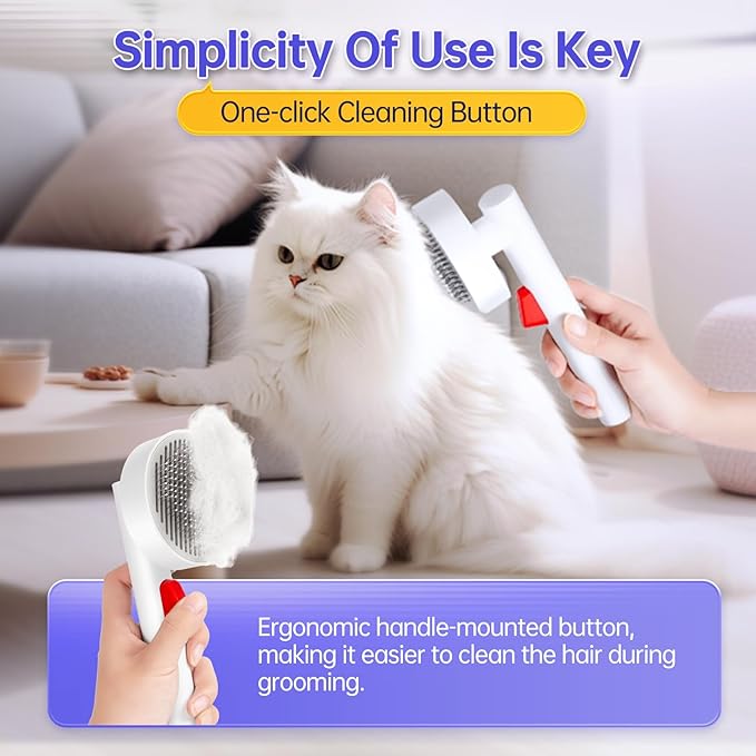 Cat Brush for Shedding with One-Click Button, Pet Comb for Indoor Cats, Suitable for Long or Short Haired Cats, Small and Medium Dogs, Grooming for Puppy Kitten Massage Removes Loose Fur-Mewly Pet
