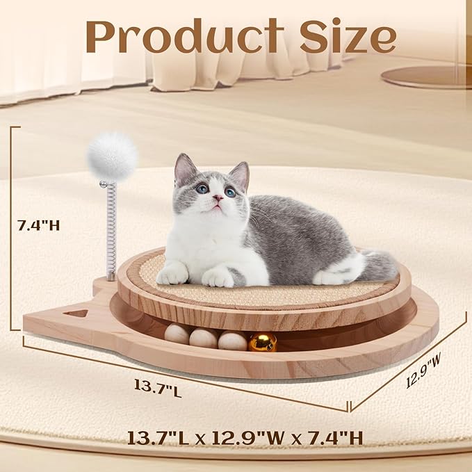Natural Sisal Cat Scratcher, Round Cat Toys for Indoor Cats Interactive Toys with Ball Track Spring Ball, Kitten Toys for Chasing Hunting Mental Physical Exercise Puzzle-Mewly Pet