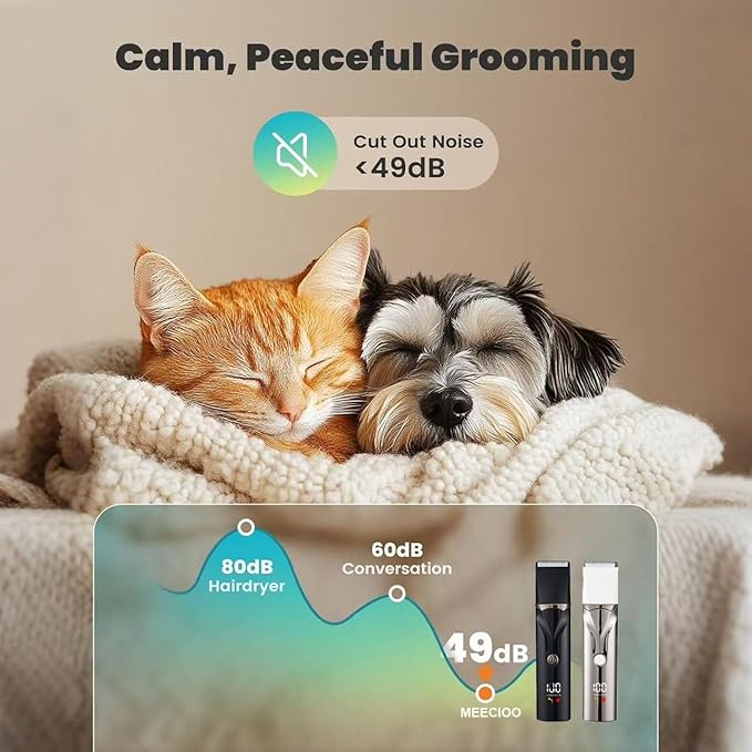 Dog Grooming Kit with LCD Display, 4 in 1 Dog Hair Trimmer for Paw Nail Grinder, Rechargeable Cordless Pet Cat Clippers, Professional Pet Paw Trimmer Nail Grinder Low Noise. Black-Mewly Pet