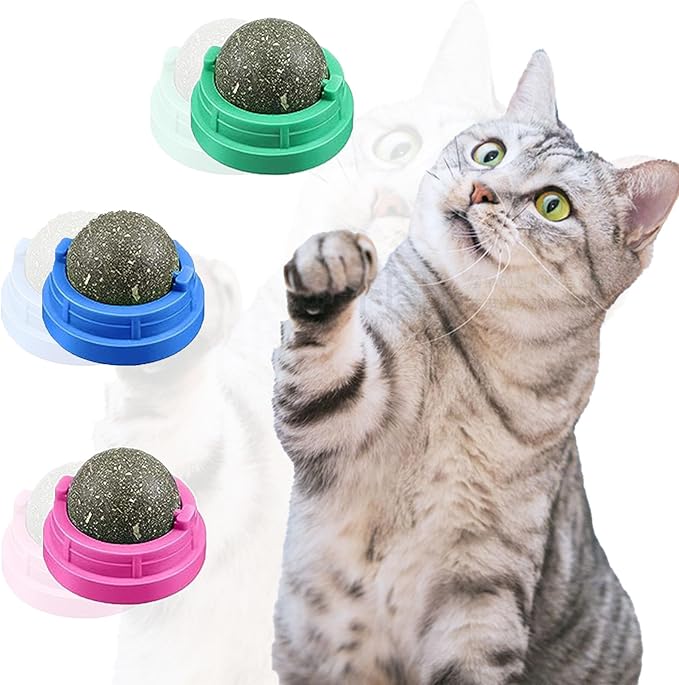 GATITOS Catnip Balls 1 Pcs, Catnip Ball for Cats Wall, Safe Healthy Kitten Chew Toys, Teeth Cleaning Dental Wall Treats, Edible Cats Lick Kitten Chew-Mewly Pet