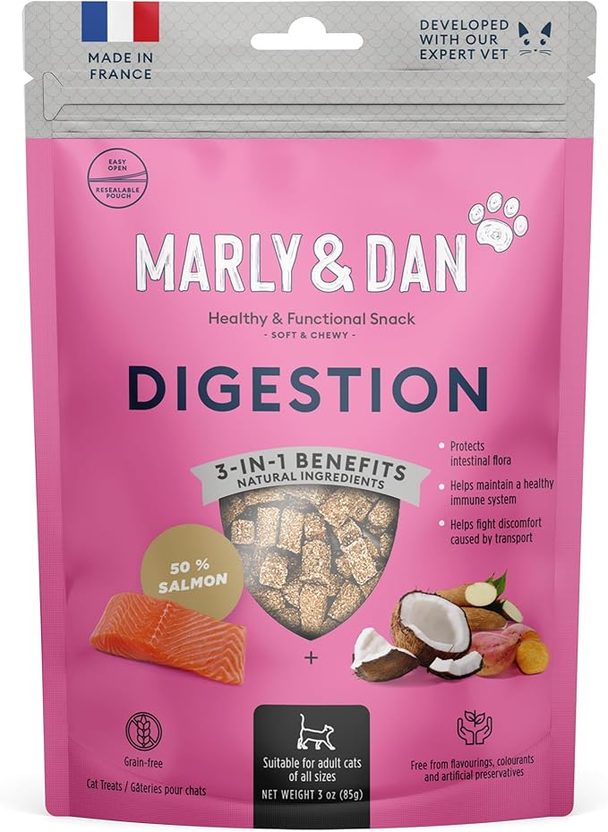 Marly & Dan Salmon Treats for Cats with Sweet Potato & Tumeric, Tummy & Digestion Recipe, 3-oz Bag-Mewly Pet