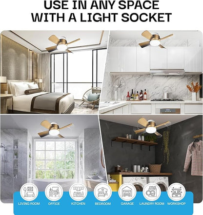 Bell+Howell Socket Breeze Cool Light Deluxe Bronze – Ceiling Fans with LED Lights and Remote Control, Replacement for Lightbulb - Bedroom, Kitchen, Living Room,1000 Lumens / 5000 Kelvins