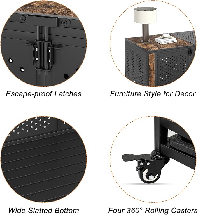 42" Heavy Duty Dog Crate Furniture for Large and Medium Dogs, Enclosed Design with 0.5 inch Holes, Indestructible Metal Kennel for High Anxiety Dogs, Chew Proof Pet House Cage Indoor, Brown-Mewly Pet