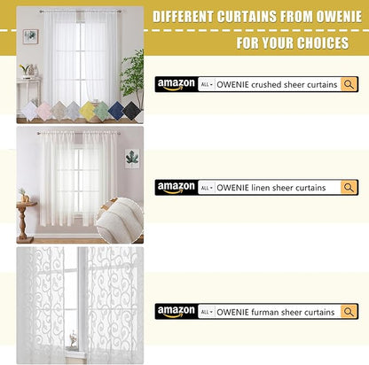 OWENIE Sheer Curtains 84 inch Length, Ivory Sheer Cutains 2 Panels Set for Bedroom/Living Room, Rod Pocket Voile Fimly Drapes, 2pcs, Each 42" W x 84" L