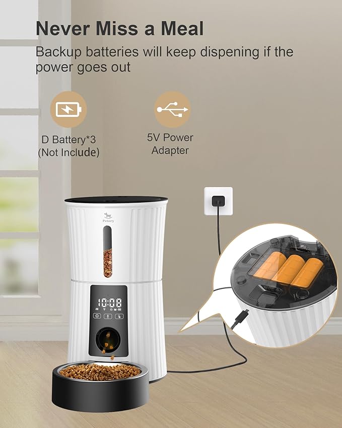 Petory Automatic Cat Feeders Wi-Fi - 4L Dry Food Dispenser for Cats and Dogs 10 Meals per Day Smart Pet Feeder with Desiccant Bag Dual Power Supply 10S Voice Recorder-Mewly Pet